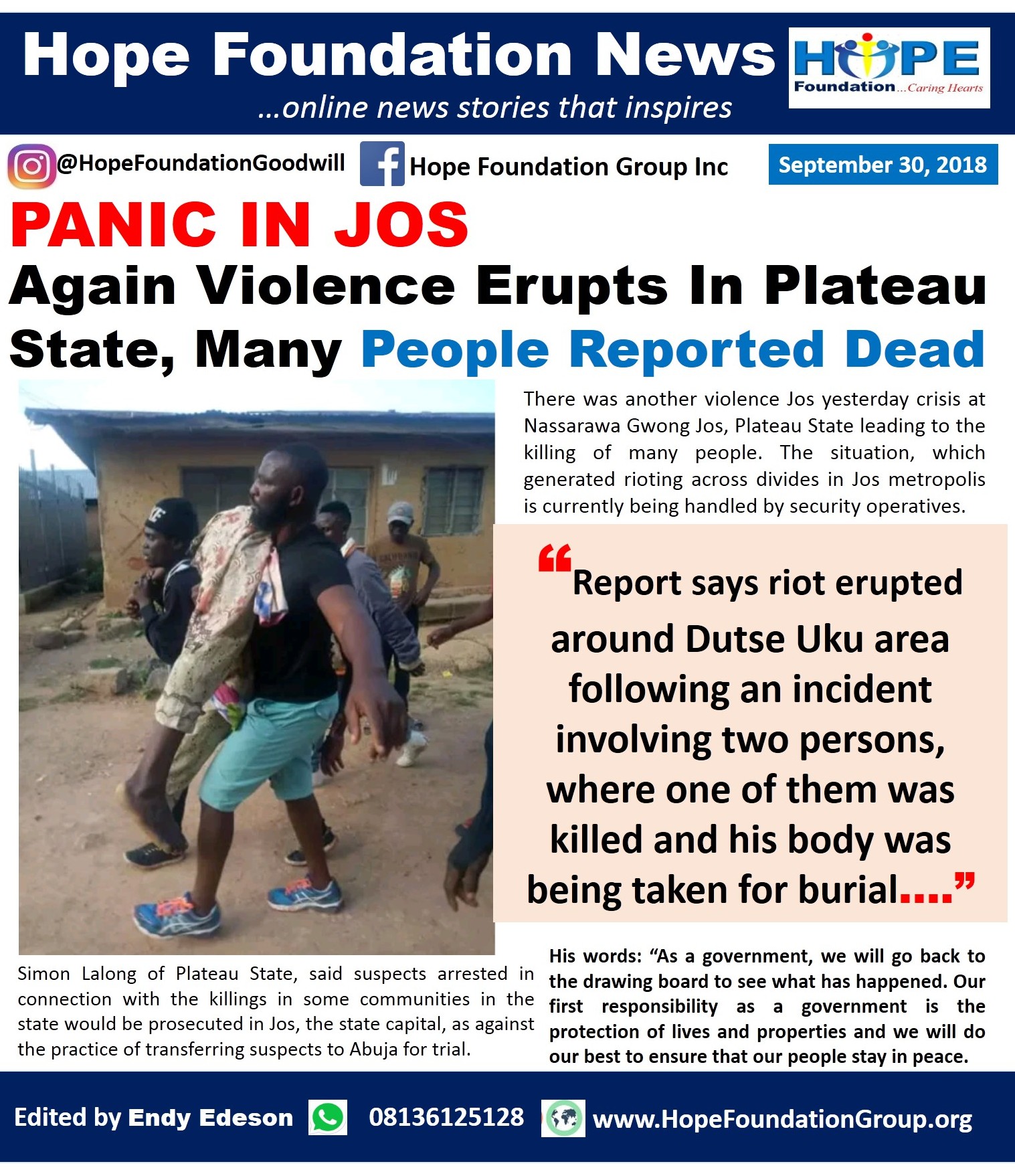 Again Voilence Erupts In Plateau, Many People Reported Dead